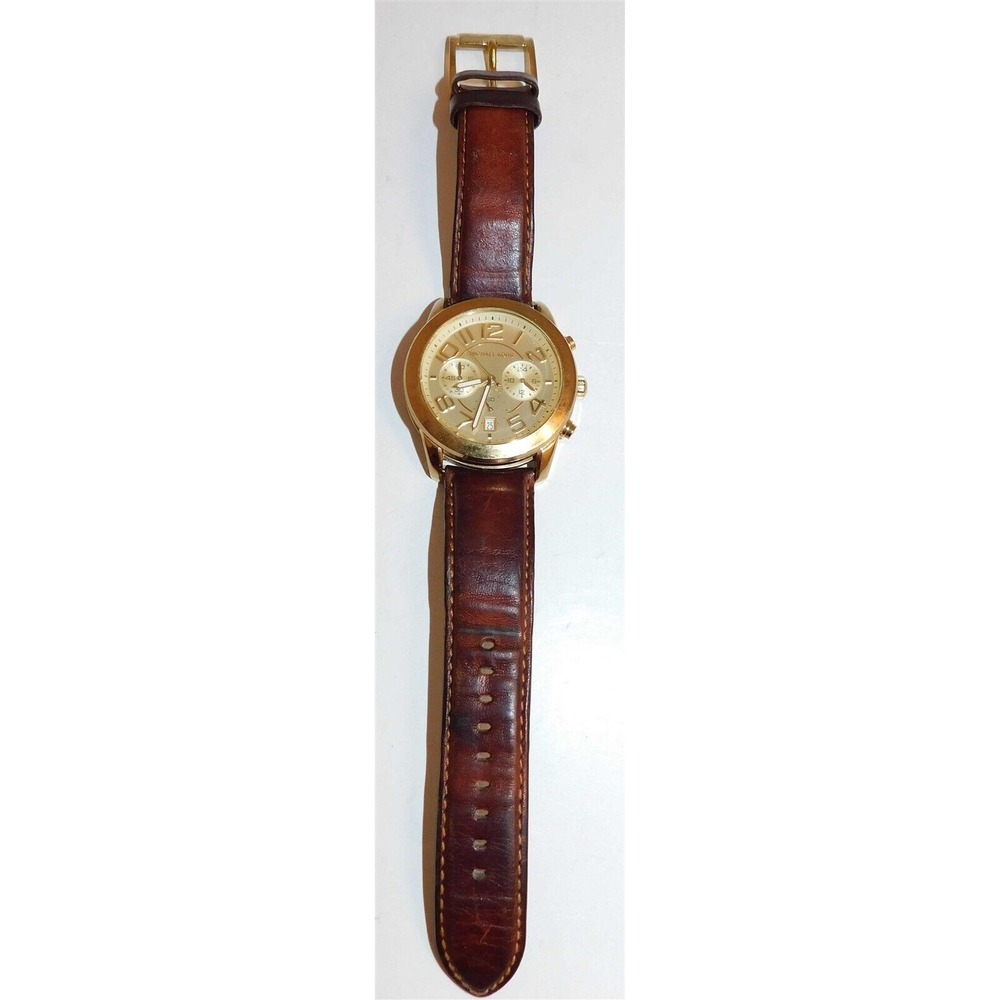 Michael Kors Watch MK-2251 Mercer Gold Chronograph Brown Leather Strap - Picture 2 of 4